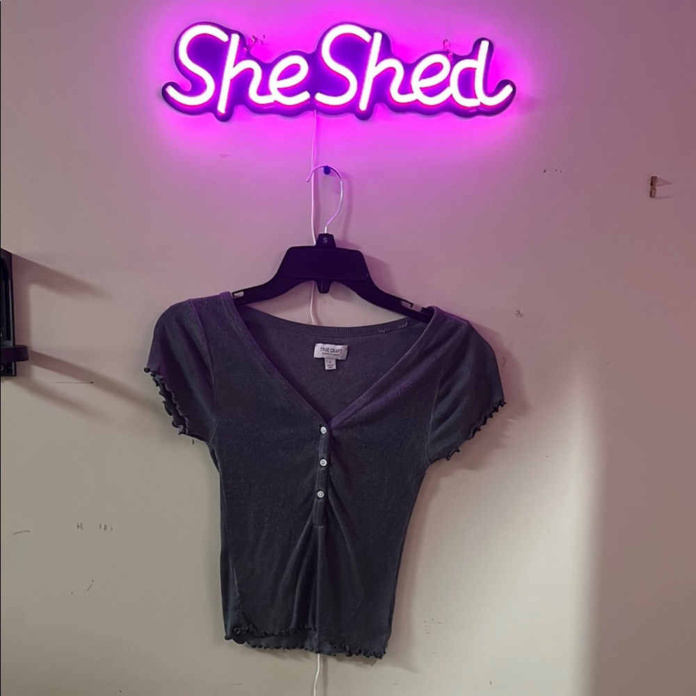 Gray Button-Up Women's Top